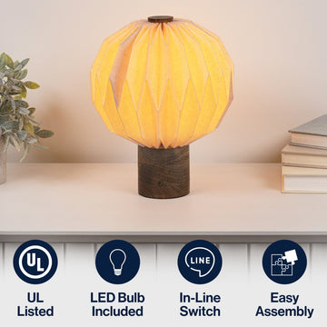 Quincy 11" Modern Minimalist Paper Pleated Orb Accent LED Table Lamp